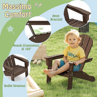Sedia Adirondack per Bambini da Giardino, Sedie Ergonomica in HDPE con Schienale Inclinato e Braccioli, Poltrona per Interno ed Esterno, per Bambini 3 a 8 Anni, 52 x 53,5 x 64 cm (Marrone)