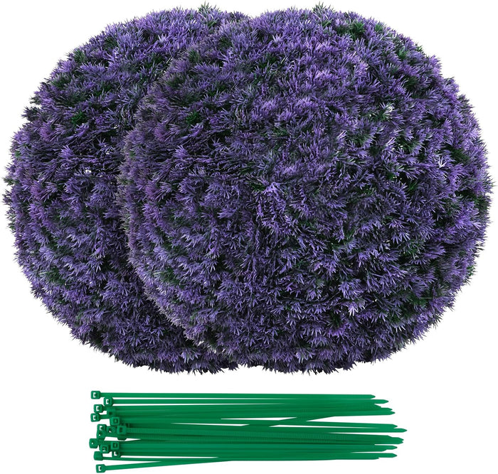 Set di 2 Piante Artificiali a Sfera di Bosso 38 CM, Palline Decorative Viola, Sfera Topiarie per Giardino, Portico, Balcone e Matrimonio
