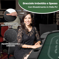 Tavolo da Poker Pieghevole 182 cm per 8 Giocatori, Tavolo da Gioco Ovalo con Supporti per Bicchieri, Rivestimenti Imbottiti, per Blackjack, Texas Hold’em, Giochi da Casinò (Verde)