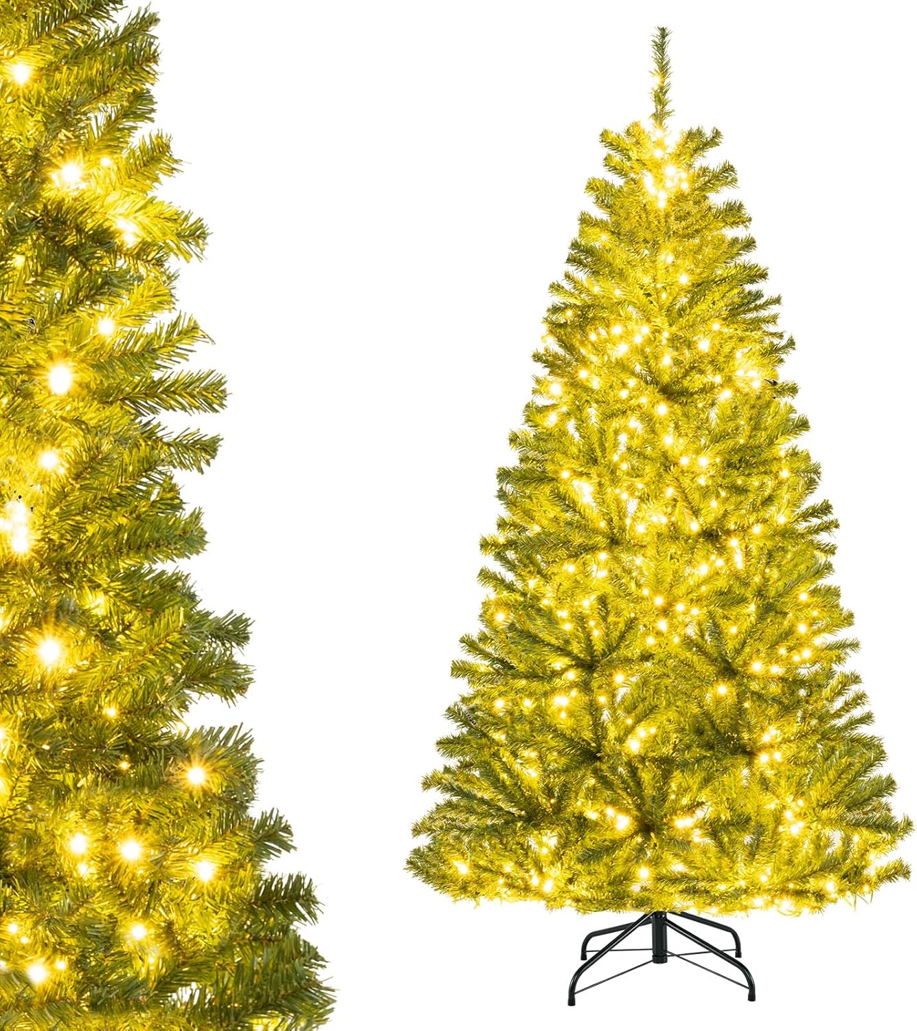 Albero di Natale Artificiale 180 cm, Albero di Natale Pre-illuminato con 700 Luci LED, 680 Rami, Telecomando, Timer e Guanti, Modalità e Luminosità Regolabili