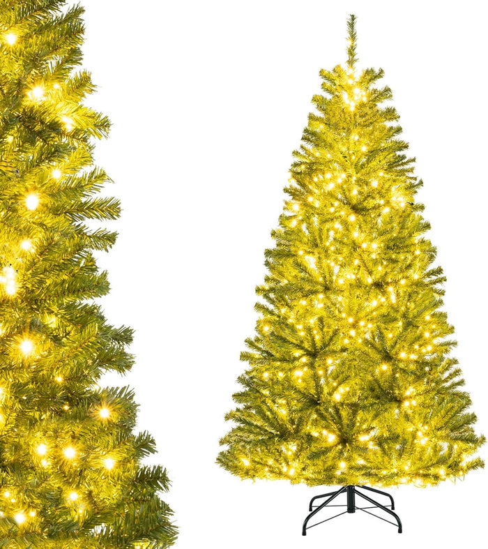 Albero di Natale Artificiale 180 cm, Albero di Natale Pre-illuminato con 700 Luci LED, 680 Rami, Telecomando, Timer e Guanti, Modalità e Luminosità Regolabili