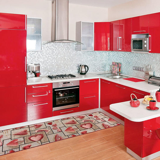 Tappeto Cucina Tessuto Gobelin 54x280 cm Passatoia Lavabile Antiscivolo Shabby Chic Cuori Giallo