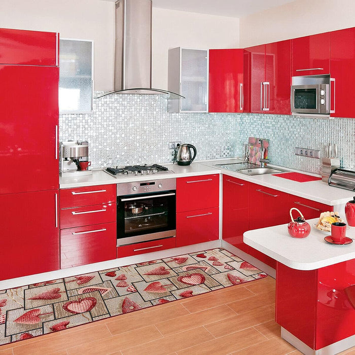 Tappeto Cucina Tessuto Gobelin 54x280 cm Passatoia Lavabile Antiscivolo Shabby Chic Cuori Verde