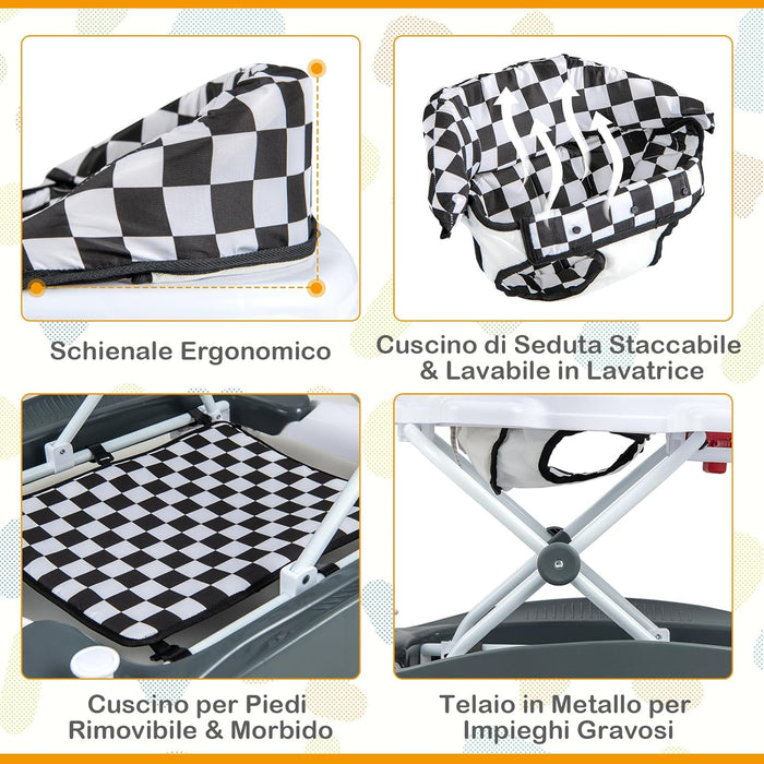 Girello per Bambini 6 in 1, Primi Passi per Neonati con Altezza Regolabile, Sedia a Dondolo per Bambini, Girello Pieghevole con Vassoio Musicale, Cuscino, per Bambini 6+ Mesi (Grigio)