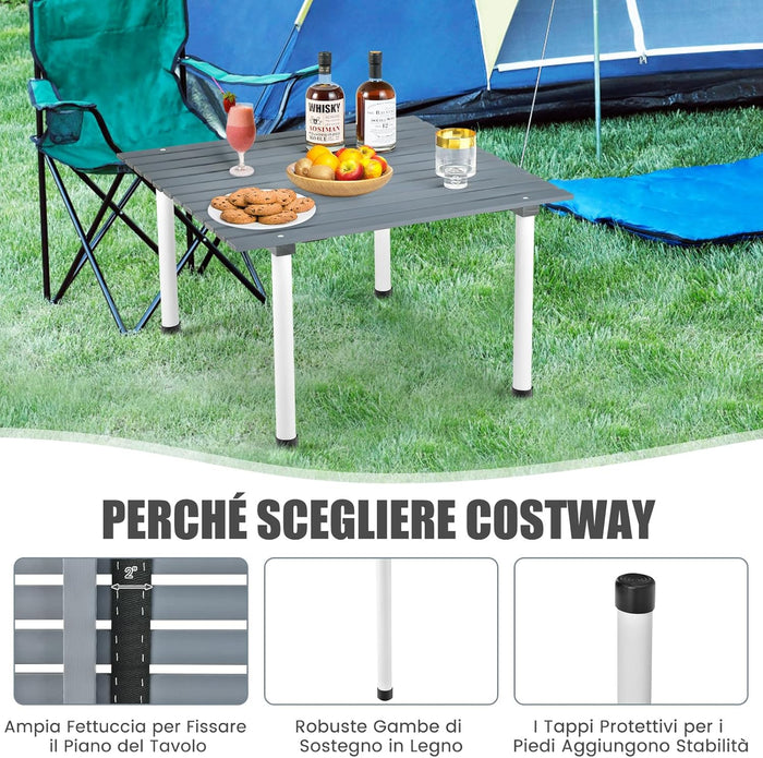 Tavolo da Campeggio Pieghevole per Esterni, Tavolo Picnic in Legno con Borsa Portatile, Tavolo da Campeggio Multifunzione per Spiaggia, Picnic, Pesca, Barbecue, 69 x 69 x 42 cm (Grigio)