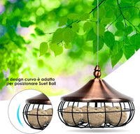 Mangiatoia Uccelli per Giardino da Appendere, Interno e Esterno, in Plastica e Acciaio Inox, Forma di Lampada, 17x17x14cm