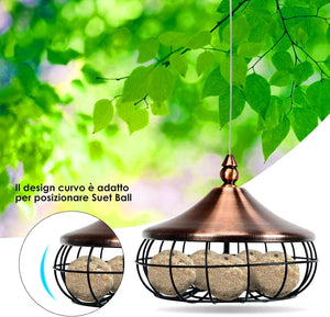 Mangiatoia Uccelli per Giardino da Appendere, Interno e Esterno, in Plastica e Acciaio Inox, Forma di Lampada, 17x17x14cm