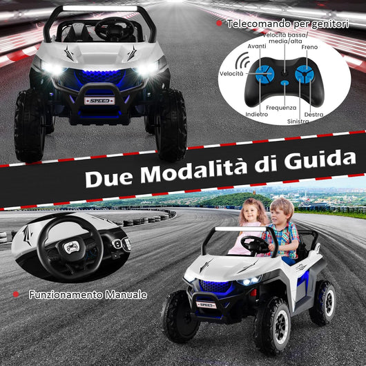 12V Auto Elettrico per Bambini, Macchina Fuoristrada a 2 Posti, Macchina Elettrica con Luci Suoni, Regalo per Bambini 3-8 Anni, 118x74x71 cm (Bianco)