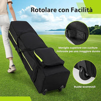 Borsa da Viaggio per Golf con Ruote Morbide, Custodia Resistente all'Usura e Impermeabile in Oxford con Tasca Extra, Zip e Chiave, Copertura Pieghevole per Mazze da Golf