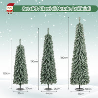 Albero di Natale Slim e Innevato con Luci 120/150 / 180 CM, Set di Alberi di Natale Artificiali Realistico con 216 & 302 & 505 Punte di Rami e 100 & 120 & 180 Luci LED
