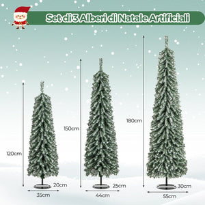 Albero di Natale Slim e Innevato con Luci 120/150 / 180 CM, Set di Alberi di Natale Artificiali Realistico con 216 & 302 & 505 Punte di Rami e 100 & 120 & 180 Luci LED