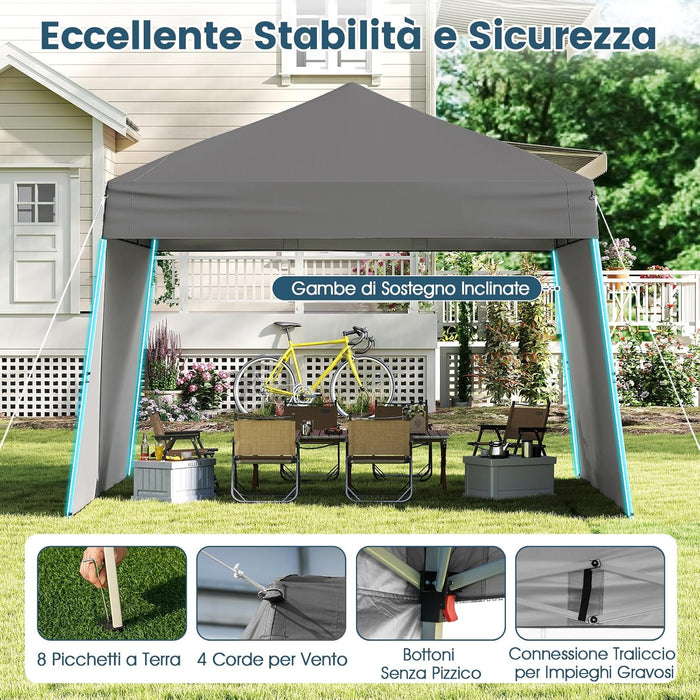 Gazebo Pieghevole 430 x 280 cm, Gazebo da Esterno con Pareti Laterali Convertibili in Tenda da Sole, 8 Picchetti, 4 Corde Antivento, Tendone Impermeabile per Feste (Grigio)