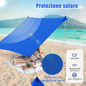 Tenda da Spiaggia Portatile, Tenda Protezione dai Raggi UV, con 4 Sacchetti di Sabbia, Borsa per il Trasporto, Parasole per 4-8 Persone, 300 x 300 x 200 cm (Blu)