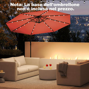 Ombrellone da Giardino ∅300 cm con 32 Luci LED, Ombrellone Prendisole con Rotazione di 360°, Inclinazione Regolabile, 8 Stecche, Manovella, per Giardino Piscina Cortile (Arancione)