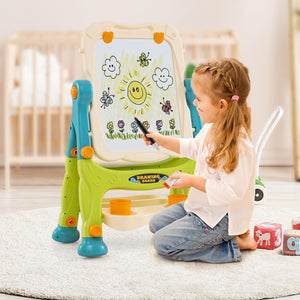 Cavalletto per Bambini, Lavagna Magnetica a Doppia Faccia Regolabile in Altezza, Tavolo da Disegno Staccabile con Manico Portatile e 2 Tazze, per Bambini 3 Anni + (Verde+Blu)