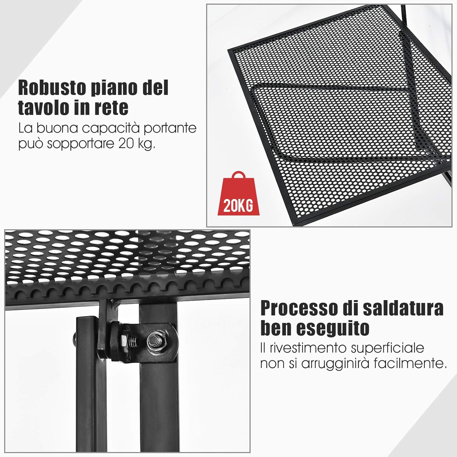 Tavolino Pieghevole da Balcone, Regolabile in Altezza, Tavolo da Appendere a Sospensione di Ferro, Nero, 60,5 x 40,5 x 61,5-82,5 cm