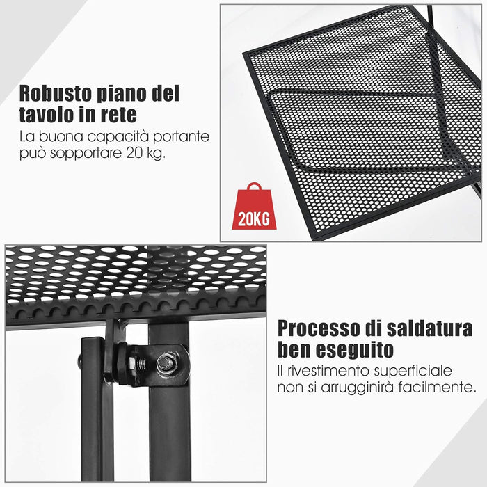 Tavolino Pieghevole da Balcone, Regolabile in Altezza, Tavolo da Appendere a Sospensione di Ferro, Nero, 60,5 x 40,5 x 61,5-82,5 cm