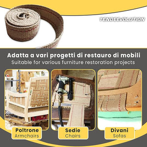Cinghia Iuta Cinta Juta per Tappezzeria al Metro Lineare - Made in Italy - Sostituzione Fondo Sedie, Divani & Poltrone