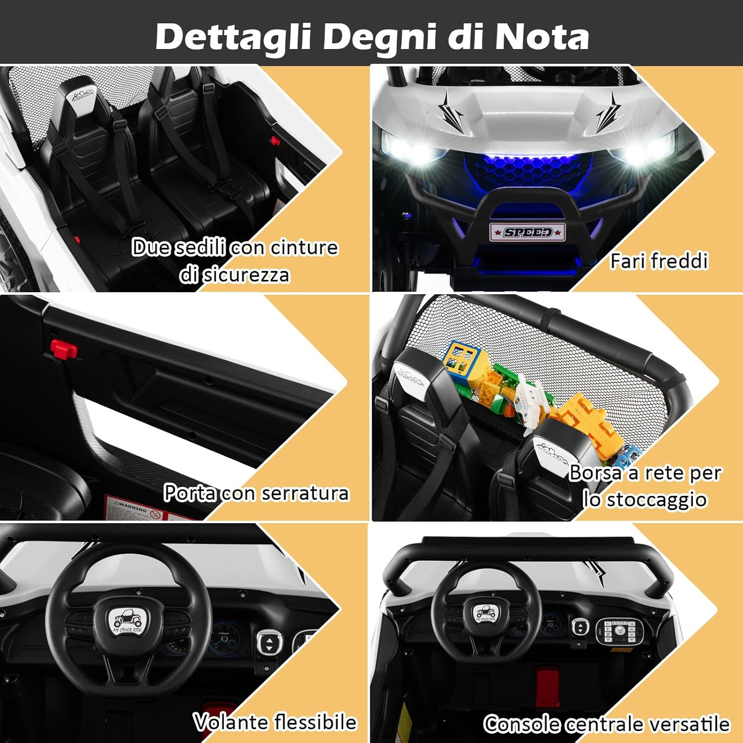 12V Auto Elettrico per Bambini, Macchina Fuoristrada a 2 Posti, Macchina Elettrica con Luci Suoni, Regalo per Bambini 3-8 Anni, 118x74x71 cm (Bianco)