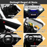 12V Auto Elettrico per Bambini, Macchina Fuoristrada a 2 Posti, Macchina Elettrica con Luci Suoni, Regalo per Bambini 3-8 Anni, 118x74x71 cm (Bianco)