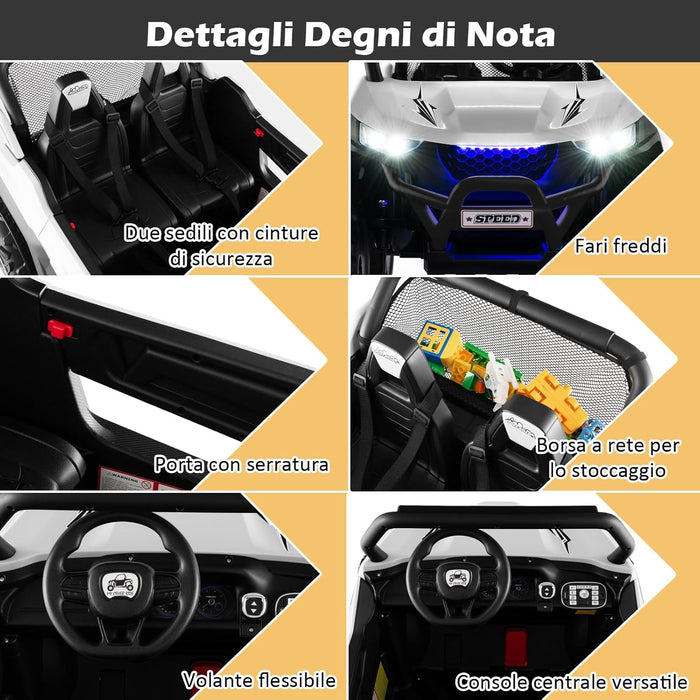 12V Auto Elettrico per Bambini, Macchina Fuoristrada a 2 Posti, Macchina Elettrica con Luci Suoni, Regalo per Bambini 3-8 Anni, 118x74x71 cm (Bianco)