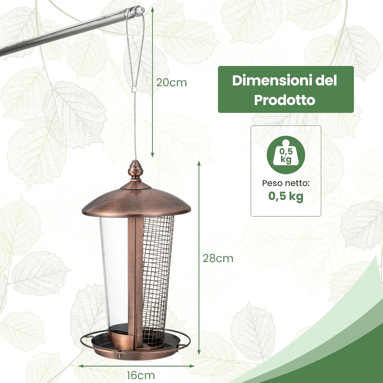 2 in 1 Mangiatoia per Uccelli con 2 Tubi, Mangiatoia per Uccelli da Appendere all'Aperto in Metallo Resistente alle Intemperie, Decorazione per Giardino e Portico