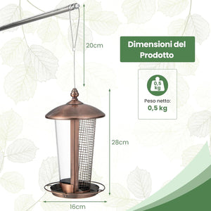 2 in 1 Mangiatoia per Uccelli con 2 Tubi, Mangiatoia per Uccelli da Appendere all'Aperto in Metallo Resistente alle Intemperie, Decorazione per Giardino e Portico