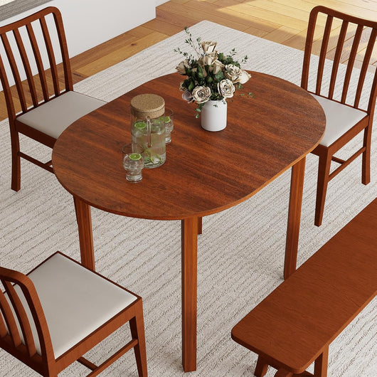 Tavolo da Pranzo in Legno per 2-4 Persone, Tavolo da Cucina Ovale con Gambe in Legno di Caucciù, Scrivania in Stile Rustico per Ufficio in Appartamenti Piccoli, Portata 120 kg