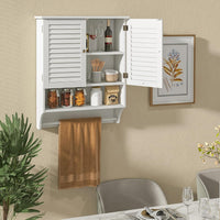 Armadietto da Bagno Sospeso, Armadietto da Parete con 2 Ante, con Ripiano Regolabile in 3 Posizioni e Barra Porta Asciugamani, 60x22x75 cm (Bianco)