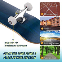 Skateboard Mini Cruiser Completa Longboard in Legno di Acero, Colori a Scelta, 79 x 20 cm