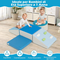 Set di 6 Blocchi di Schiuma per Arrampicata per Bambini, Blocchi in Schiuma per Arrampicarsi e Strisciare, Costruzione Mattoncini Morbidi per Bambini 12+ Mesi (Blu)