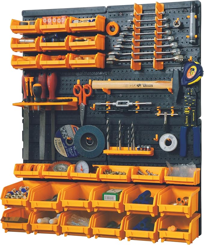 Kit 4 pannelli 323x17x385 mm + 2 supporti utensili + 2 mensole per chiavi inglesi + 38 ganci, in polipropilene