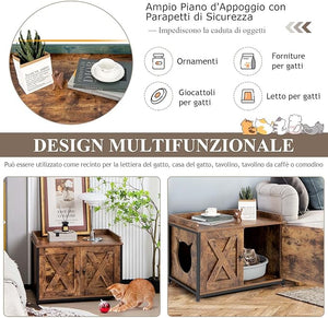 Lettiera per Gatti con Porta Apribile, Ingresso Laterale e Divisorio Rimovibile, Casetta per Gatti Multiuso, Adatto a Soggiorno, Ingresso e Camera da Letto, Portata 45 kg, 80 x 50 x 58 cm