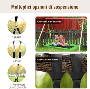 Altalena da Giardino per Bambini, Altalena 150cm con Struttura in Acciaio, Con Corde Regolabili, Adatta per Portico Cortile Giardino (Verde)