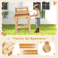 Barbecue Giocattolo per Giardino in Legno di Abete, Griglia Carrello Bambini con Cibo, Set Cucina Giocattolo con 25 Accessori BBQ, 53 x 36 x 63 cm, per Bambini 3+ Anni