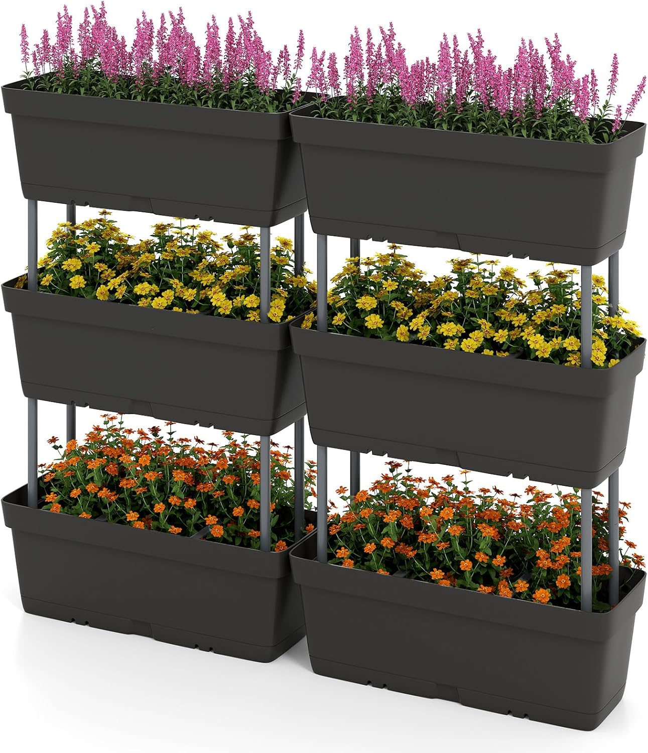 Letto Verticale Rialzato, 6 PZ Fioriere da Giardino per Verdure, Erbe e Fiori, Fioriere Elevate per Interni ed Esterni per Patio, Giardino e Balcone (Nero)