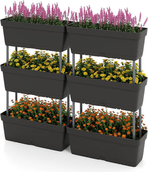 Letto Verticale Rialzato, 6 PZ Fioriere da Giardino per Verdure, Erbe e Fiori, Fioriere Elevate per Interni ed Esterni per Patio, Giardino e Balcone (Nero)