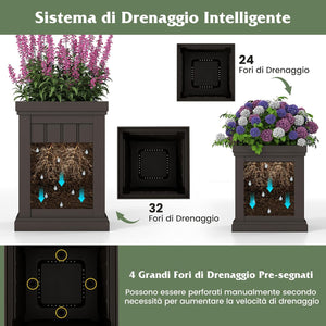2 Vasi per Quadrati in Plastica 31,5/48 cm, Vasi per Fiori da Interno ed Esterno, con Fori di Drenaggio e Design Nesting, Vasi per Piante da Veranda, Giardino e Patio