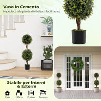 Set di 2 Alberi Artificiali con Tronco Solido da 90 cm, Muschio Naturale e Vaso Stabile Riempito di Cemento, Arbusto Finto Protetto dal Sole per Decorazione Interna ed Esterna