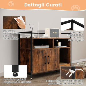 Mobile per Lettiera Gatti con Ripiani Aperti e Ripiani Chiusi con Maniglie, Mobiletto Multiuso per Ingresso e Soggiorno, 82,5 x 51 x 51 cm, Portata 50 kg (Marrone)