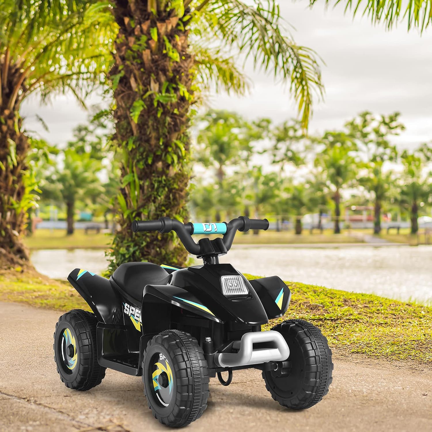 6V Quad Elettrico per Bambini con Batteria, Mini Quad con Funzione Avanti/Indietro, Velocità Massima 4,6 km/h (Nero)