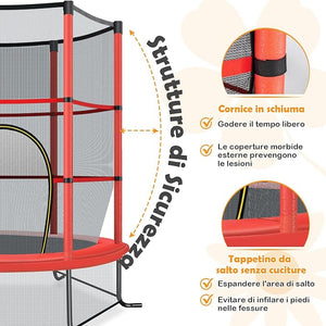 Trampolino Elastico Bambino in Acciaio, Tappeto Elastico Bambini da Esterno e da Interno, con Rete e Cusicnetti Antiscivolo