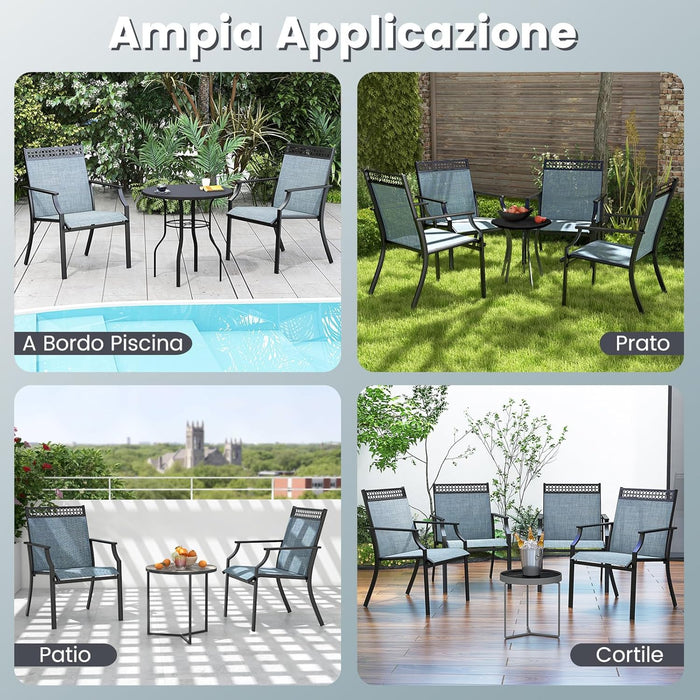 Set di 2 Sedie da Giardino in Textilene, Sedie da Esterno con Schienale Alto, Braccioli, Robusto Telaio in Metallo, Fino a 150 kg, per Patio Terrazza Balcone (Blu + Nero)