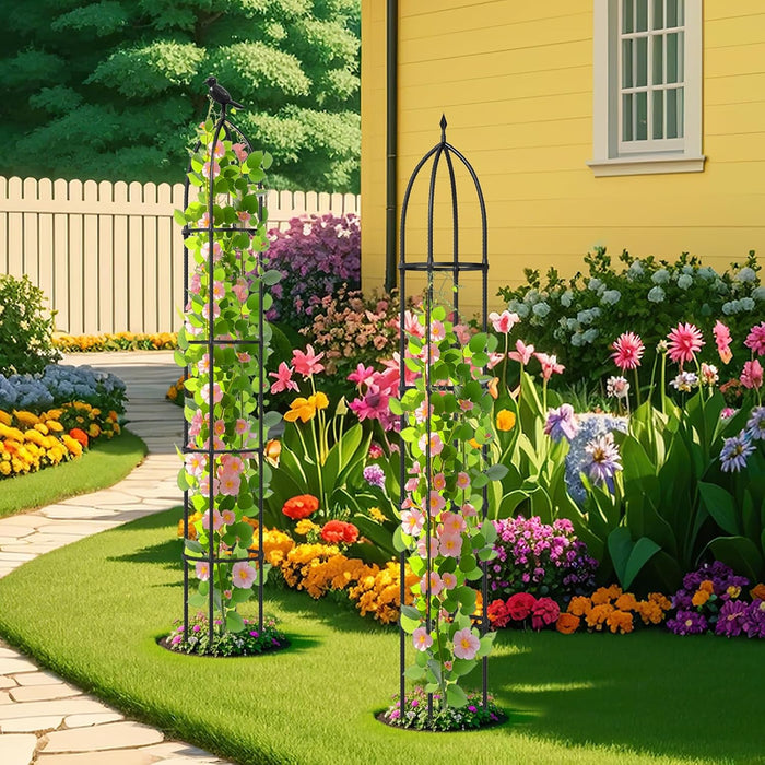 2 Trellis da Giardino per Piante Rampicanti 197 cm, 2 Tralicci in Metallo a Obelisco per Piante in Vaso, Supporto da Giardino per Verdure, Fiori, Pomodori, Rose e Clematidi