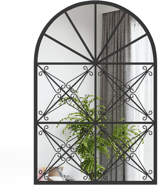 Specchio Ad Arco, Specchio da Parete 58 x 87cm con Cornice in Metallo, Specchio Decorativo a Finestra per Soggiorno Ingresso Camera da Letto e Bagno