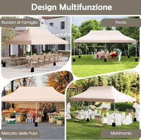 Gazebo Pieghevole da Giardino 3 x 6m, Gazebo Pop-up con Borsa da Trasporto, Regolabile in Altezza, per Feste (Beige)