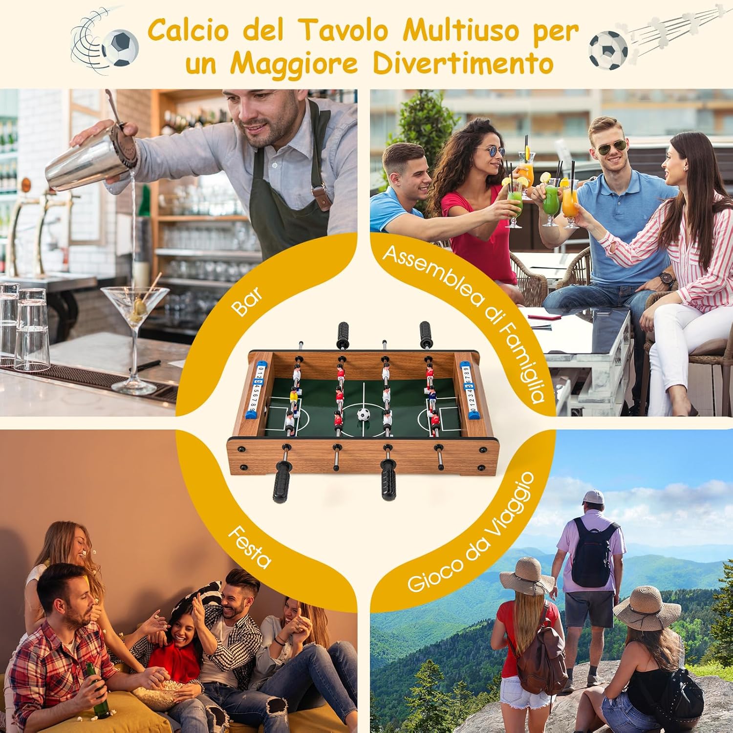 Mini Calcio Balilla, Calcetto da Tavolo Salvaspazio con Maniglie 2 Palloni, Segnapunti, Gioco da Tavolo per Feste per Adulti e Bambini