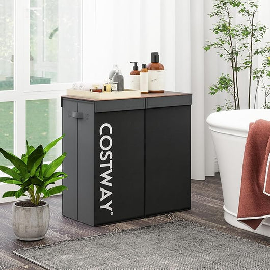 Cesto Portabiancheria Salvaspazio 105 L, Secchi per Biancheria con Maniglie, Coperchio e 2 Sacchetti Fodera Rimovibili, 62 x 31 x 60cm, Nero