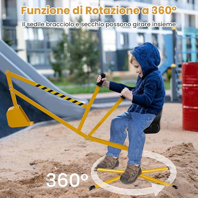 Ruspa Giocattolo per Bambini, Escavatore Cavalcabile con Controlli a 2 Mani e Pala Flessibile, Sedile Girevole a 360°, Regalo per Bambini 3 Anni+ (senza Ruote Giallo)