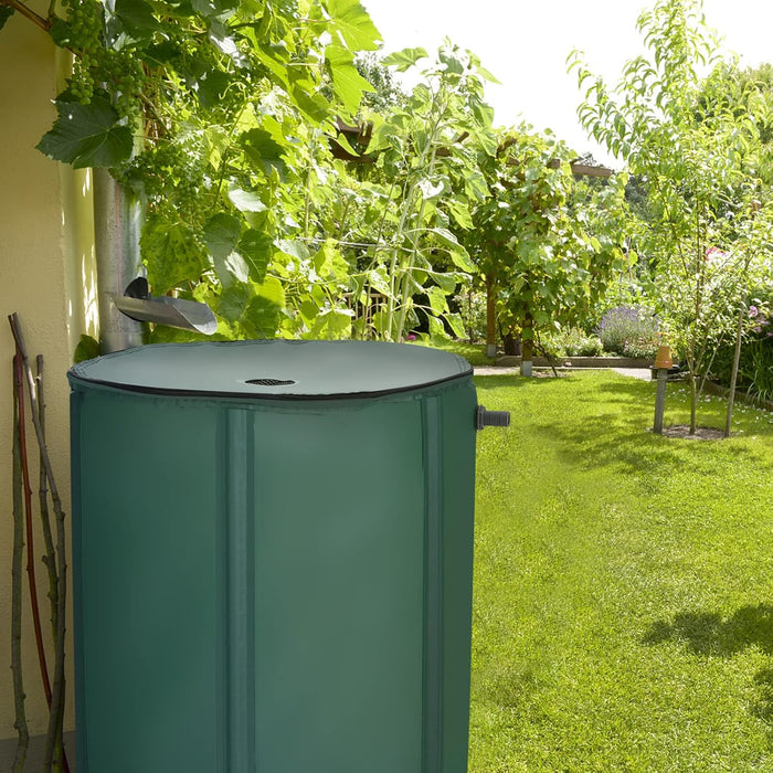 Serbatoio Pieghevole per Acqua Piovana, 225 Litri, Sistema Raccoglimento Acqua Piovana Portatile Con Tappo Filtro Valvola di Straripamento Valvola a Rete, Verde scuro